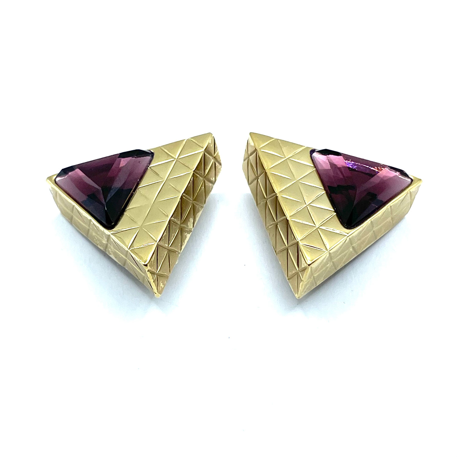 1980s purple triangle rhinestone earrings