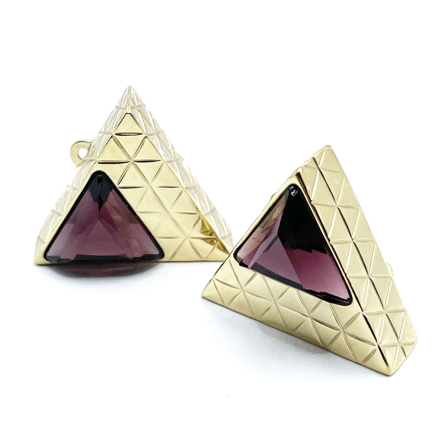 1980s purple triangle rhinestone earrings