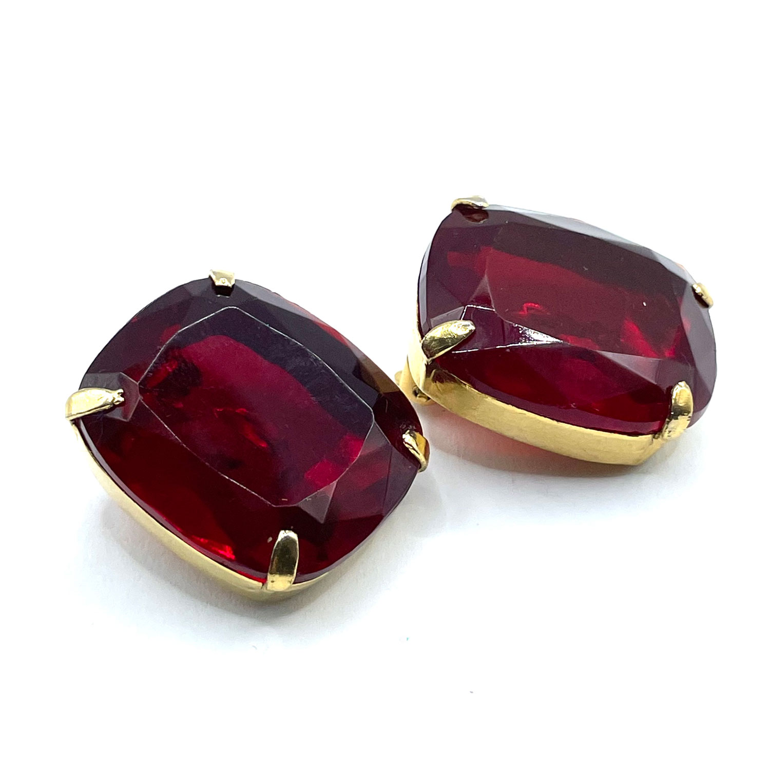 1950s red rhinestone earrings