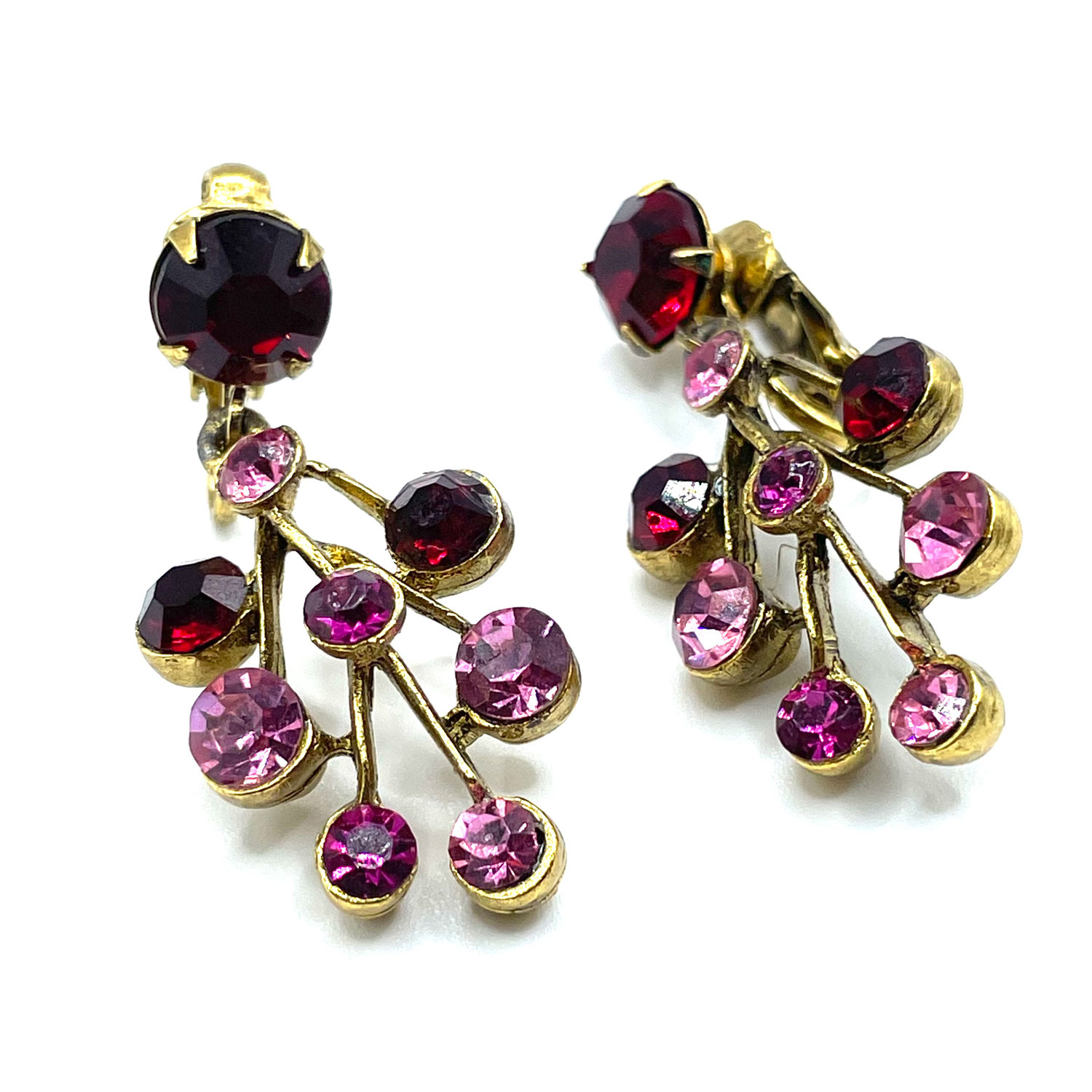 1950s pink rhinestone drop earrings