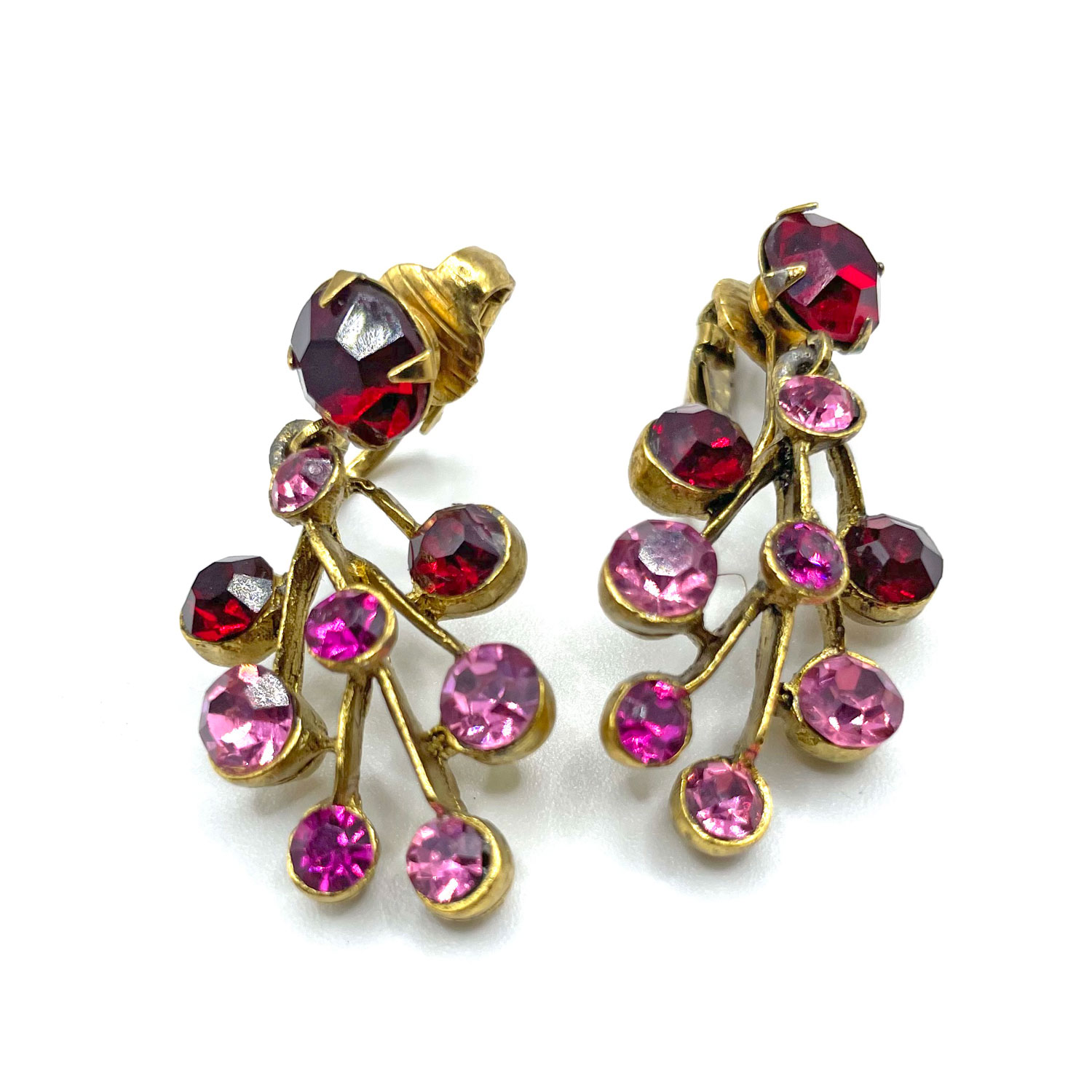 1950s pink rhinestone drop earrings