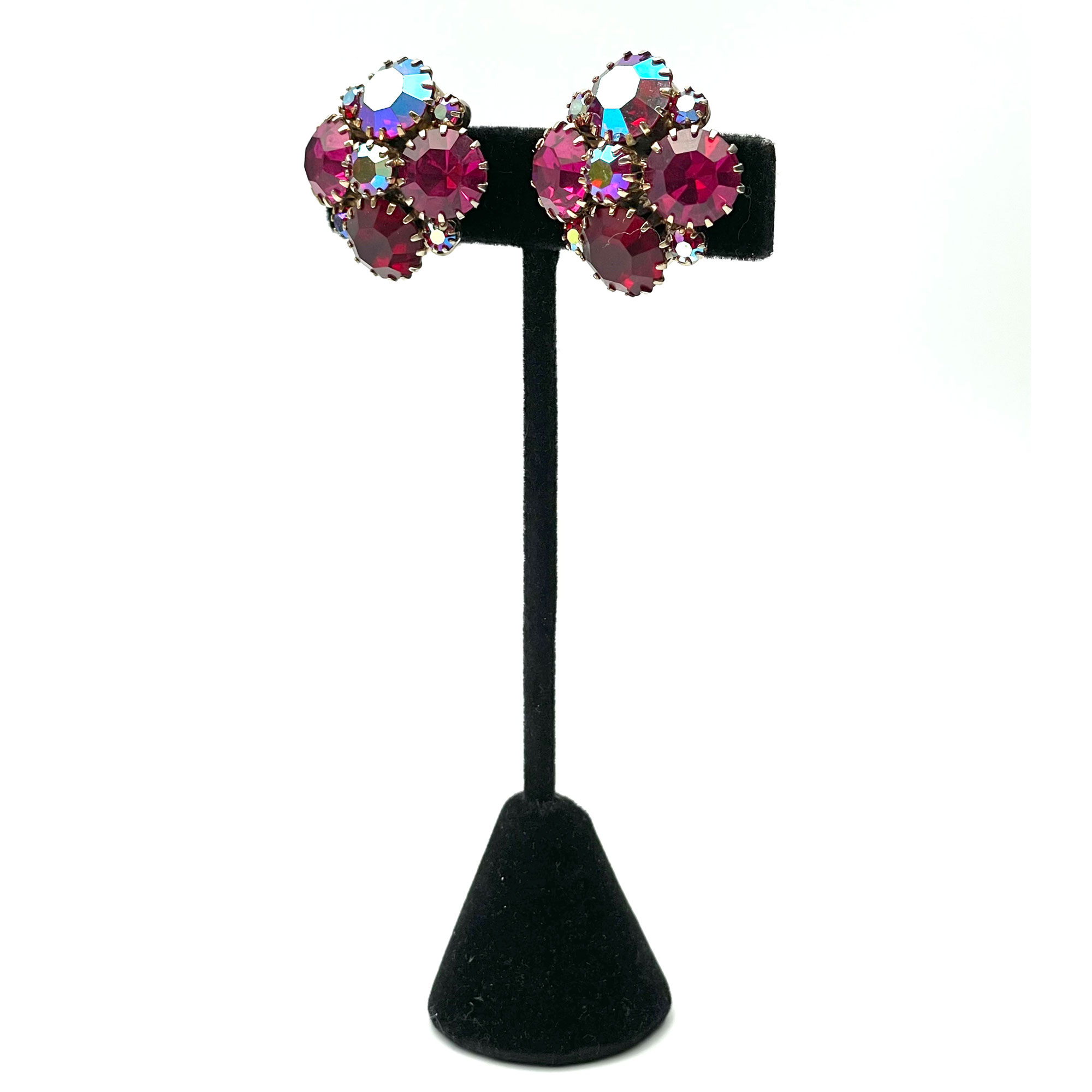 1950s red rhinestone earrings