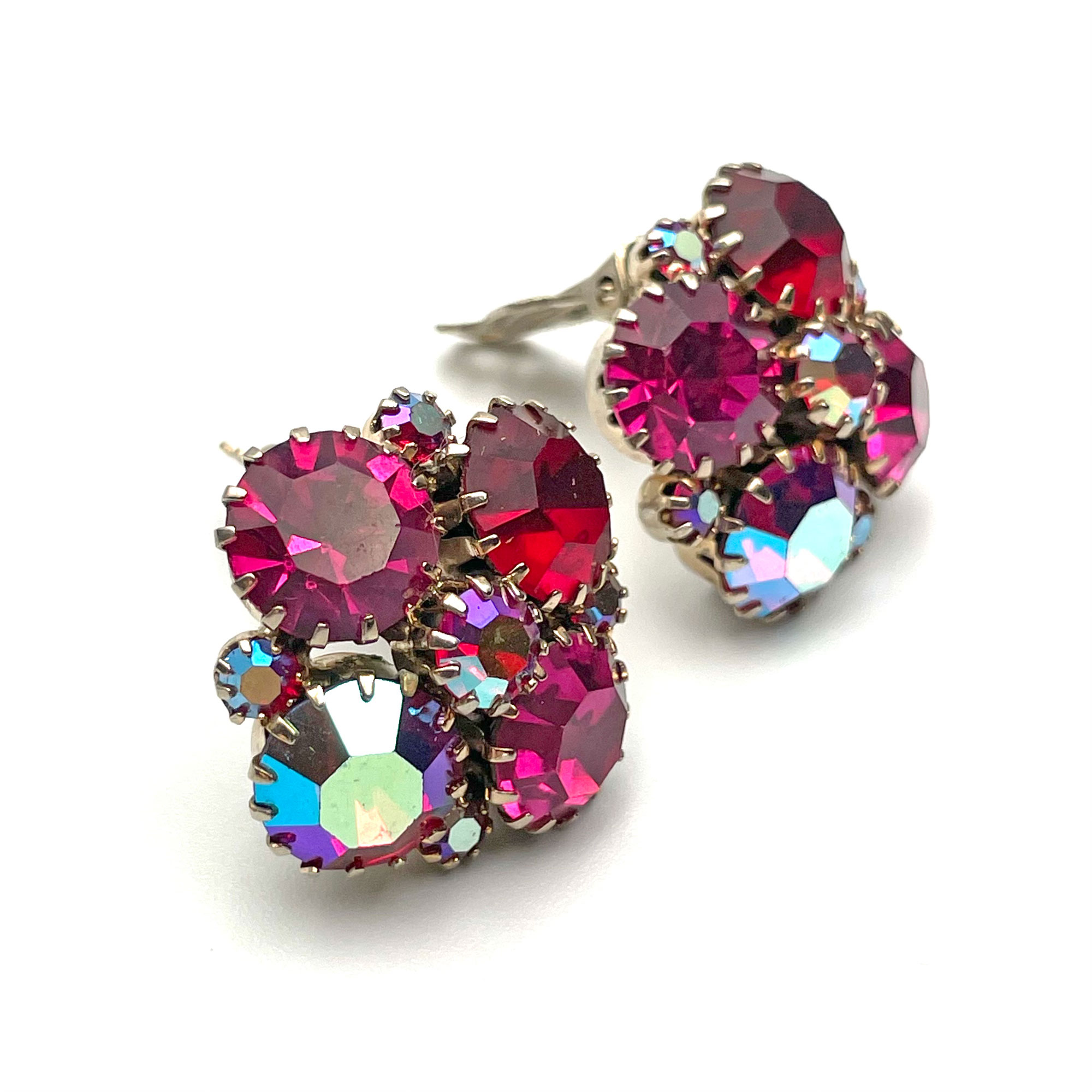 1950s red rhinestone earrings