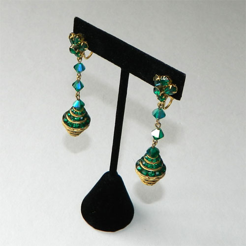 Green rhinestone drop earrings
