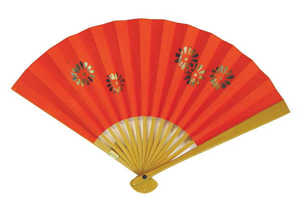 Vintage Japanese orange paper hand fan