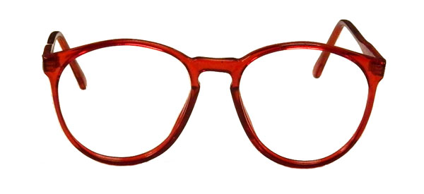 Transluscent red 1980s eyeglass frames