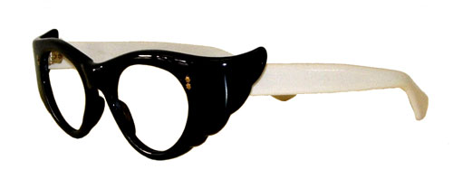 Black and white 1950's cat eye eyeglass frames