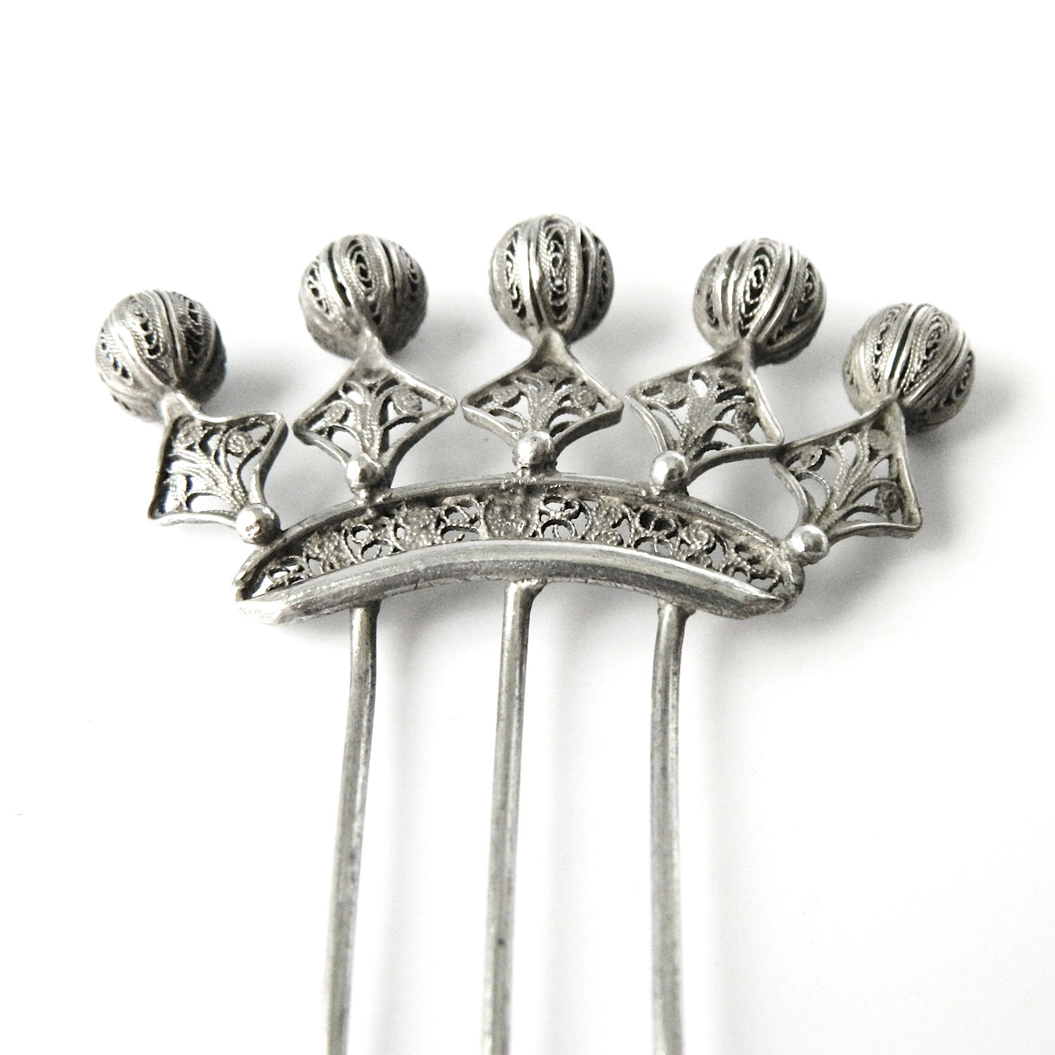 Silver crown hair pin