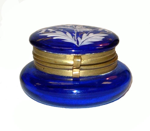 Antique cobalt Bohemian glass patch box