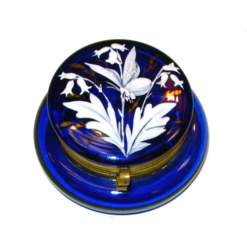 Antique cobalt Bohemian glass patch box