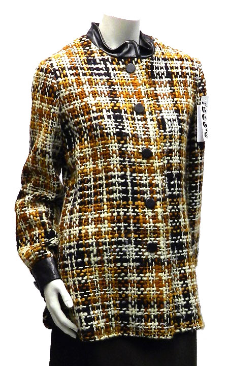 1960's leather trimmed wool tweed coat