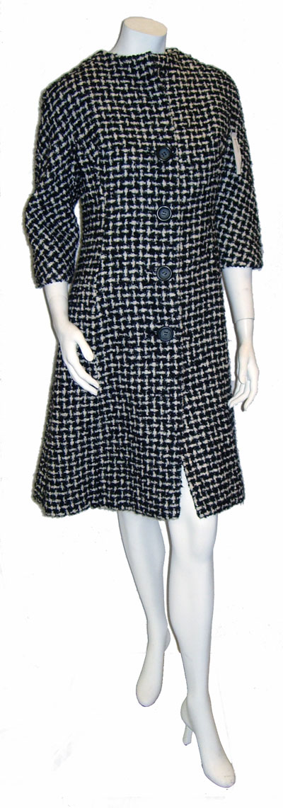 Vintage 1960's black and white wool coat