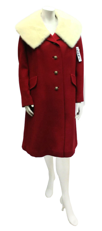 vintage 1950's red wool coat with mink trim