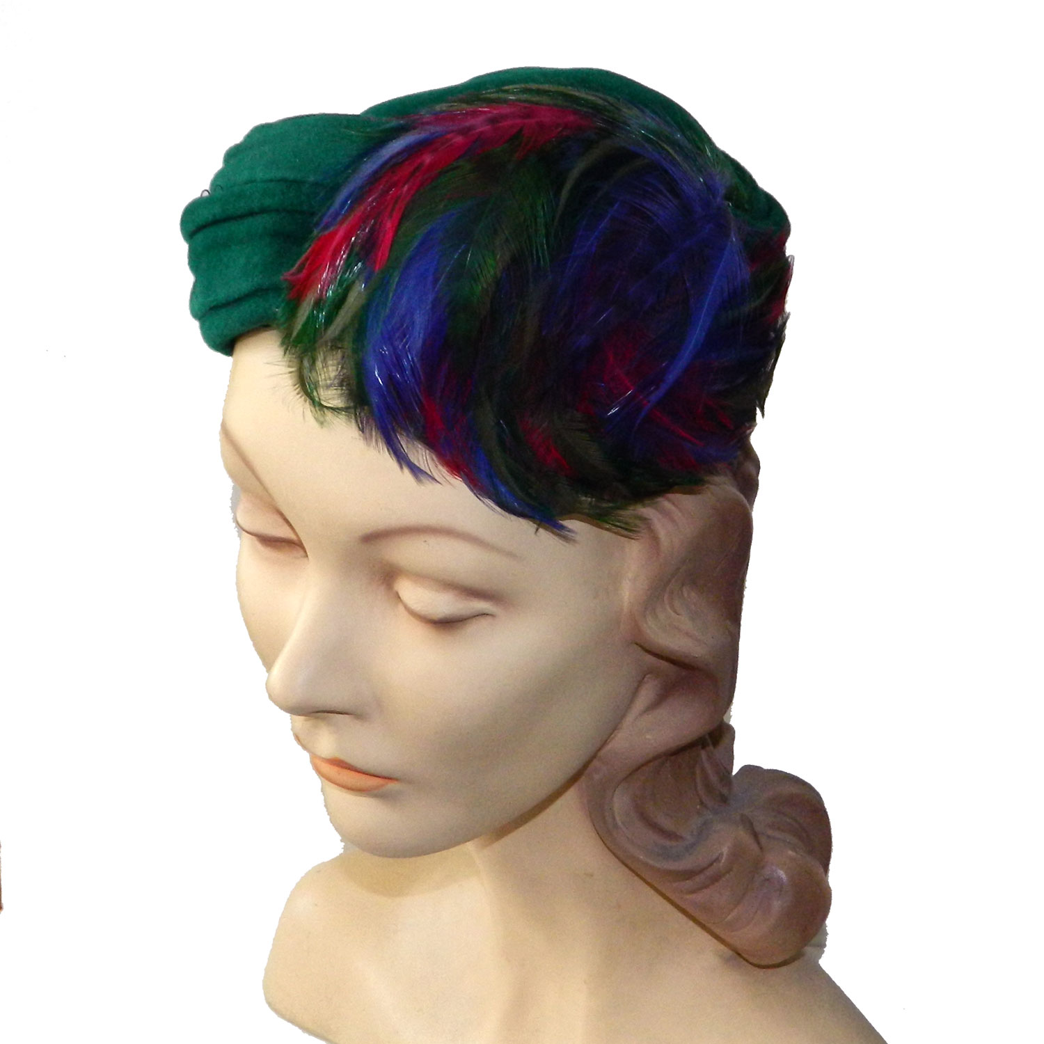 1950s green feather hat
