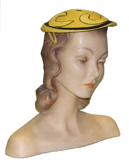 1950's yellow and black straw hat