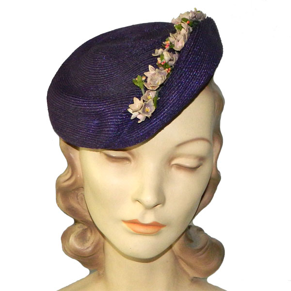 1950's purple straw hat