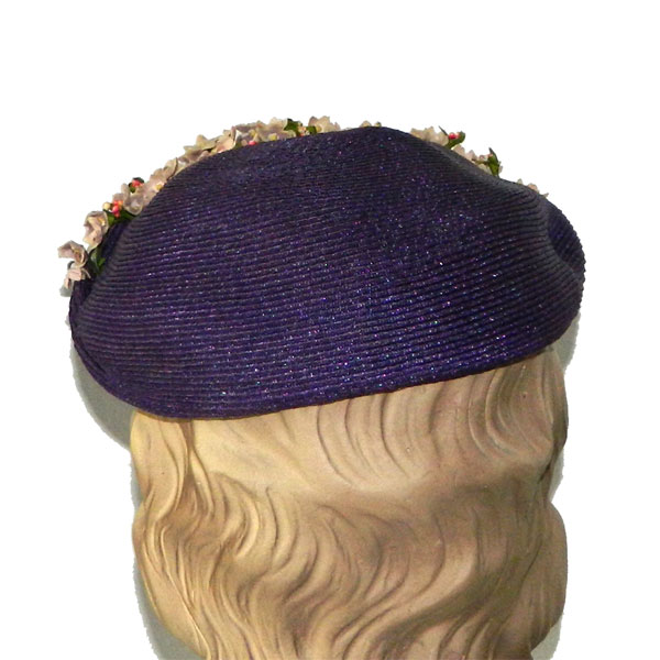 1950's purple straw hat