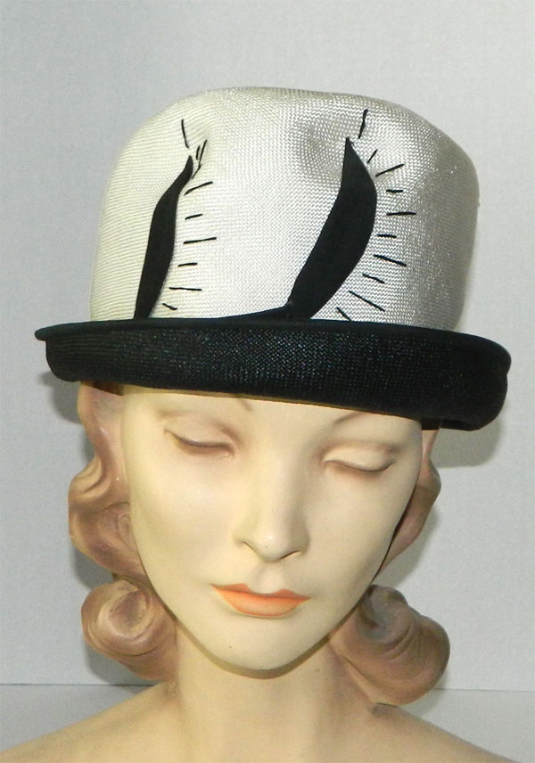 1960s black and white straw hat