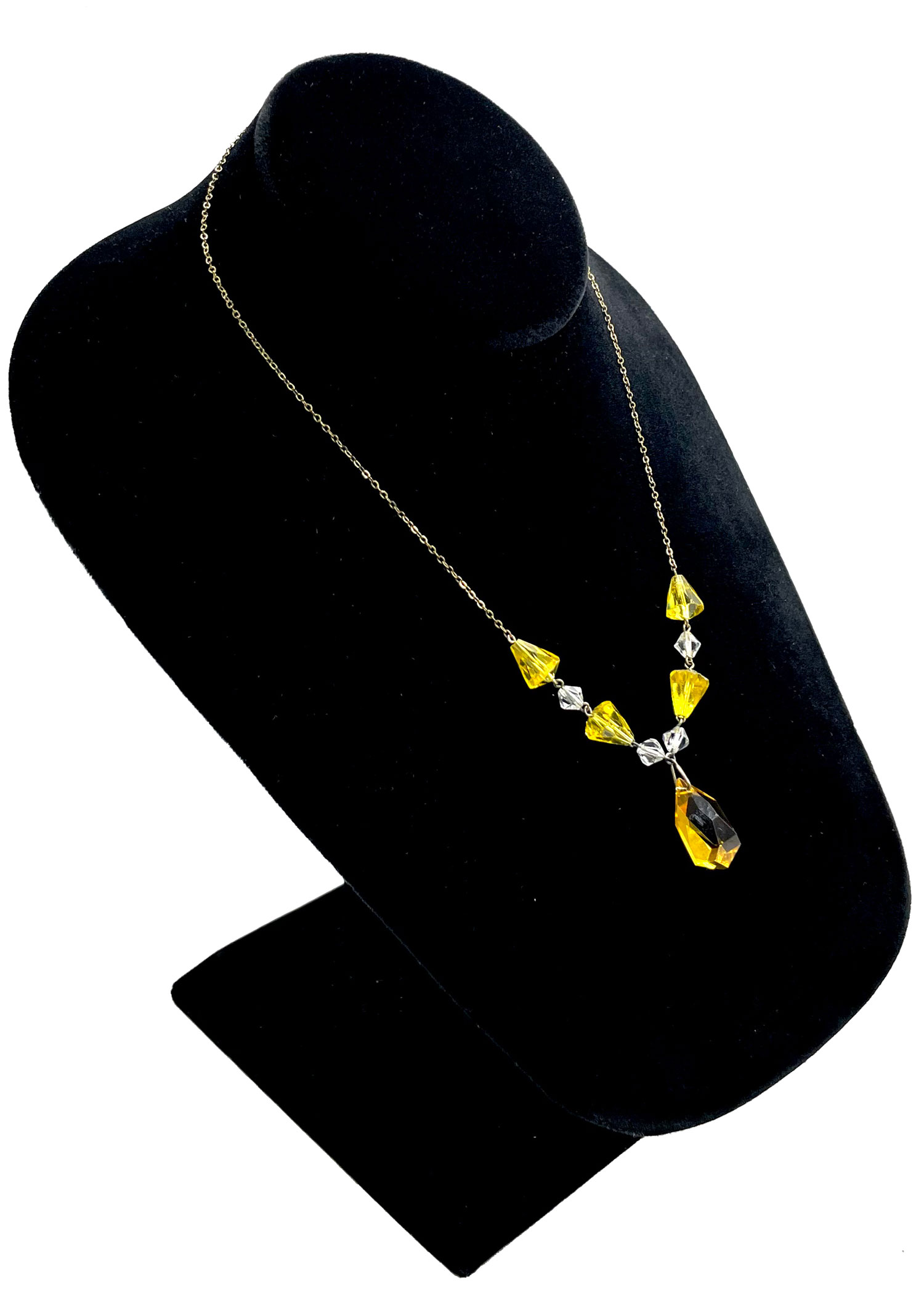 1920s Art Deco Yellow Glass Beaded Pendant Necklace