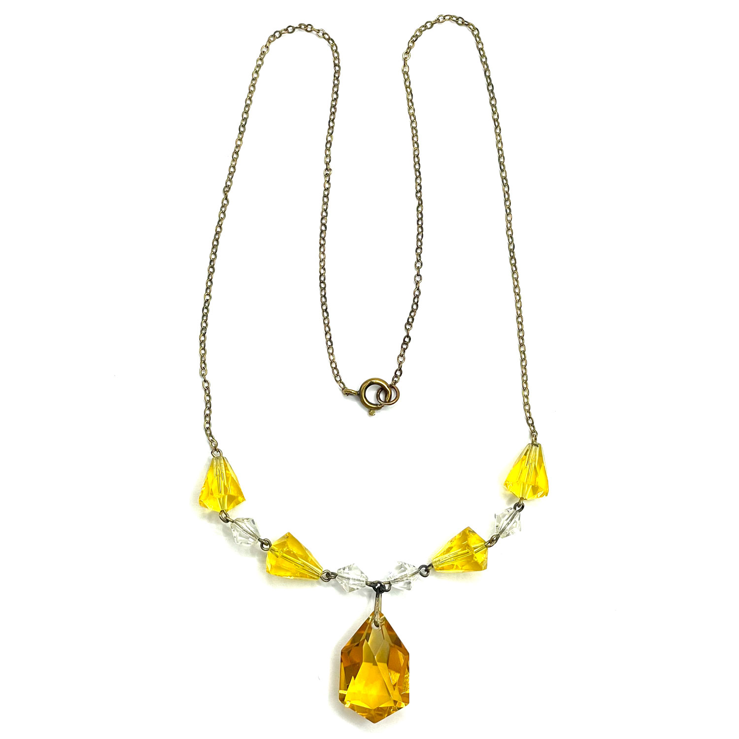 1920s Art Deco Yellow Glass Beaded Pendant Necklace