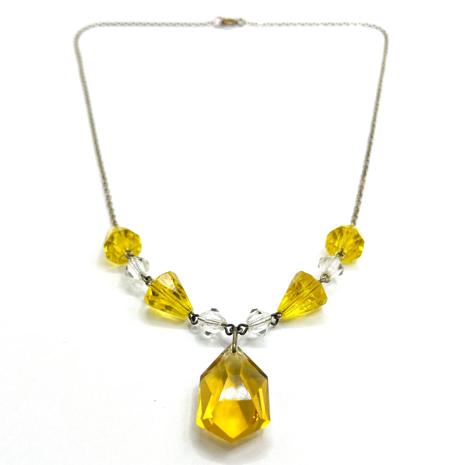 1920s Art Deco Yellow Glass Beaded Pendant Necklace