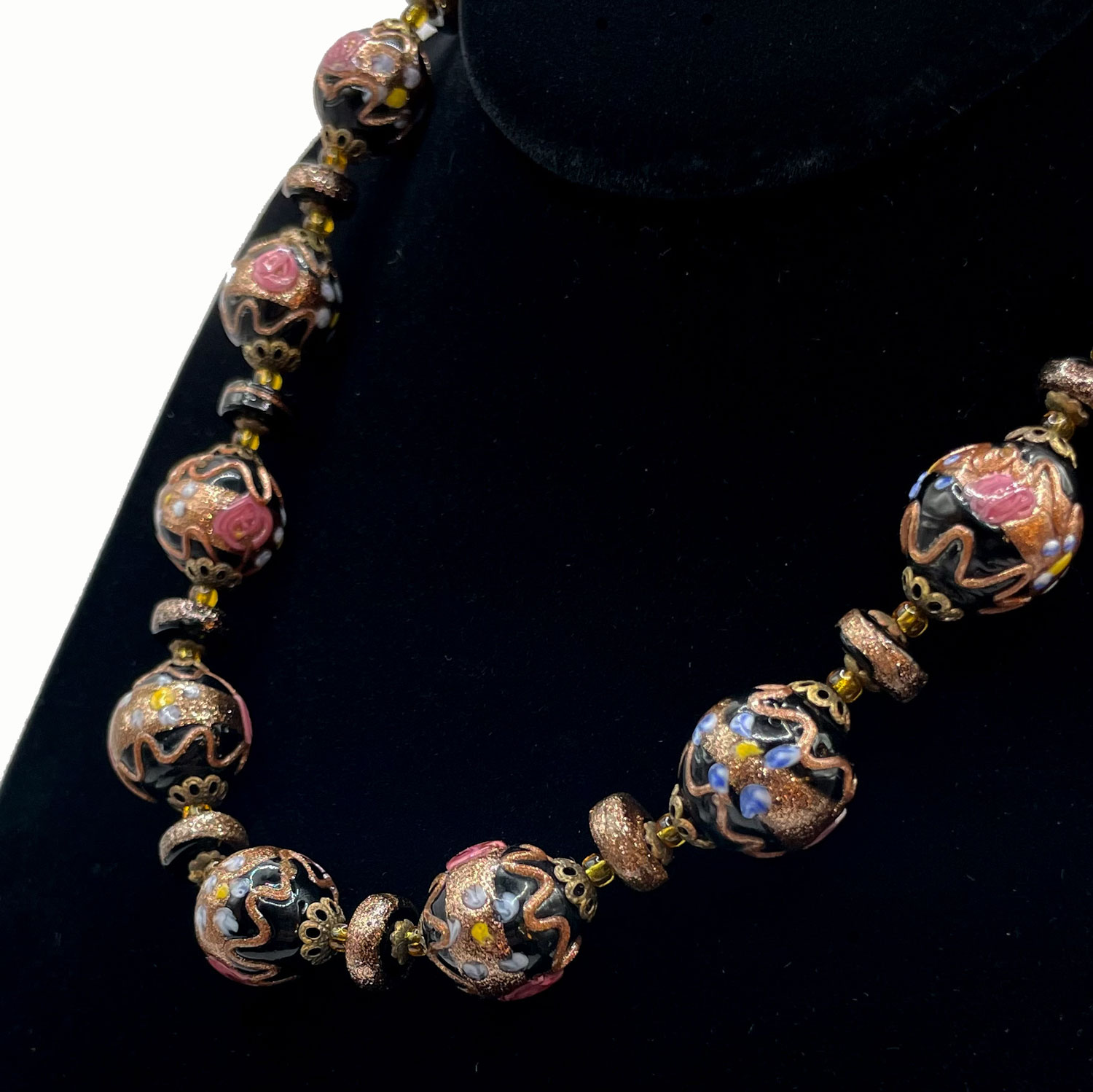 Venetian glass wedding cake bead necklace