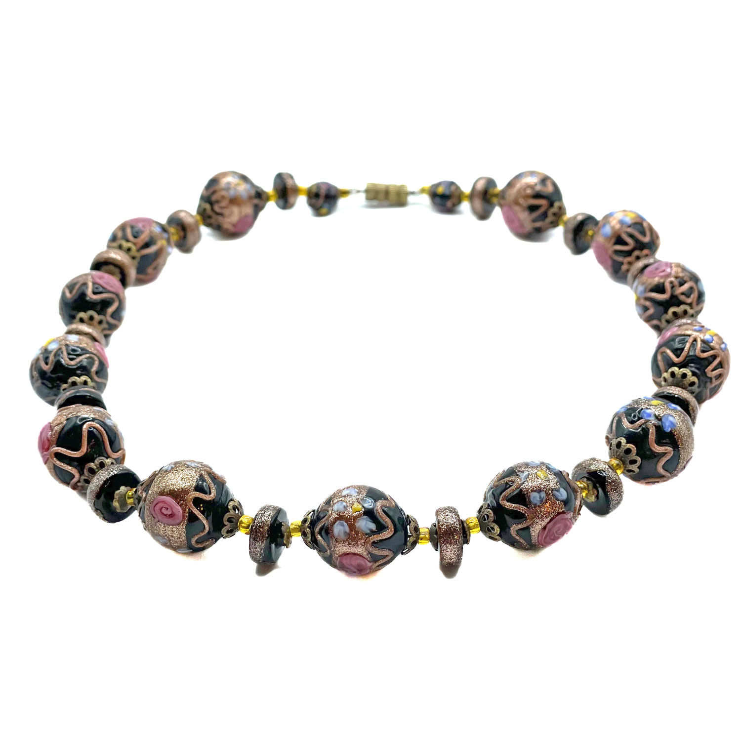 Venetian glass wedding cake bead necklace