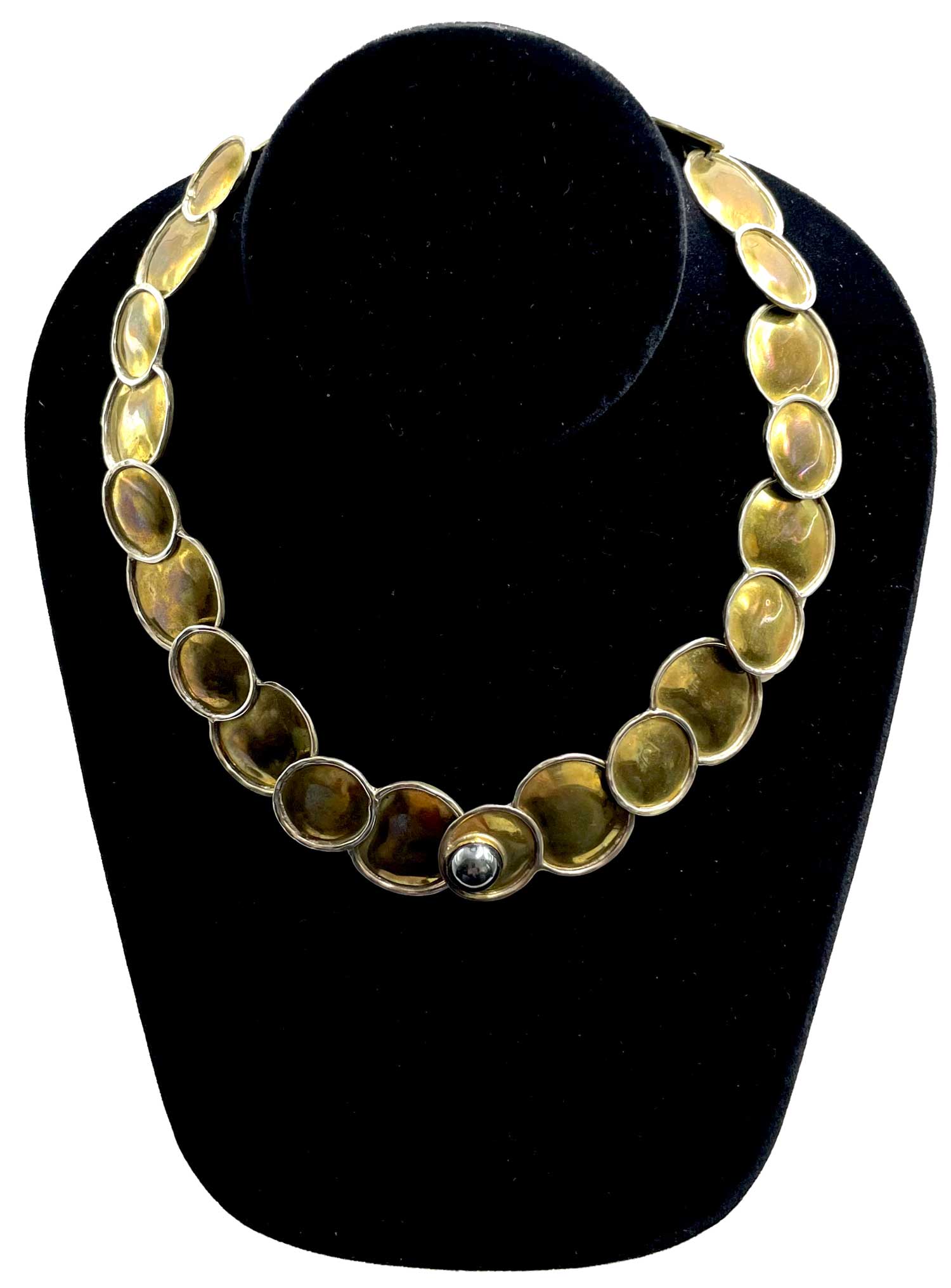 Artisan brass circles necklace