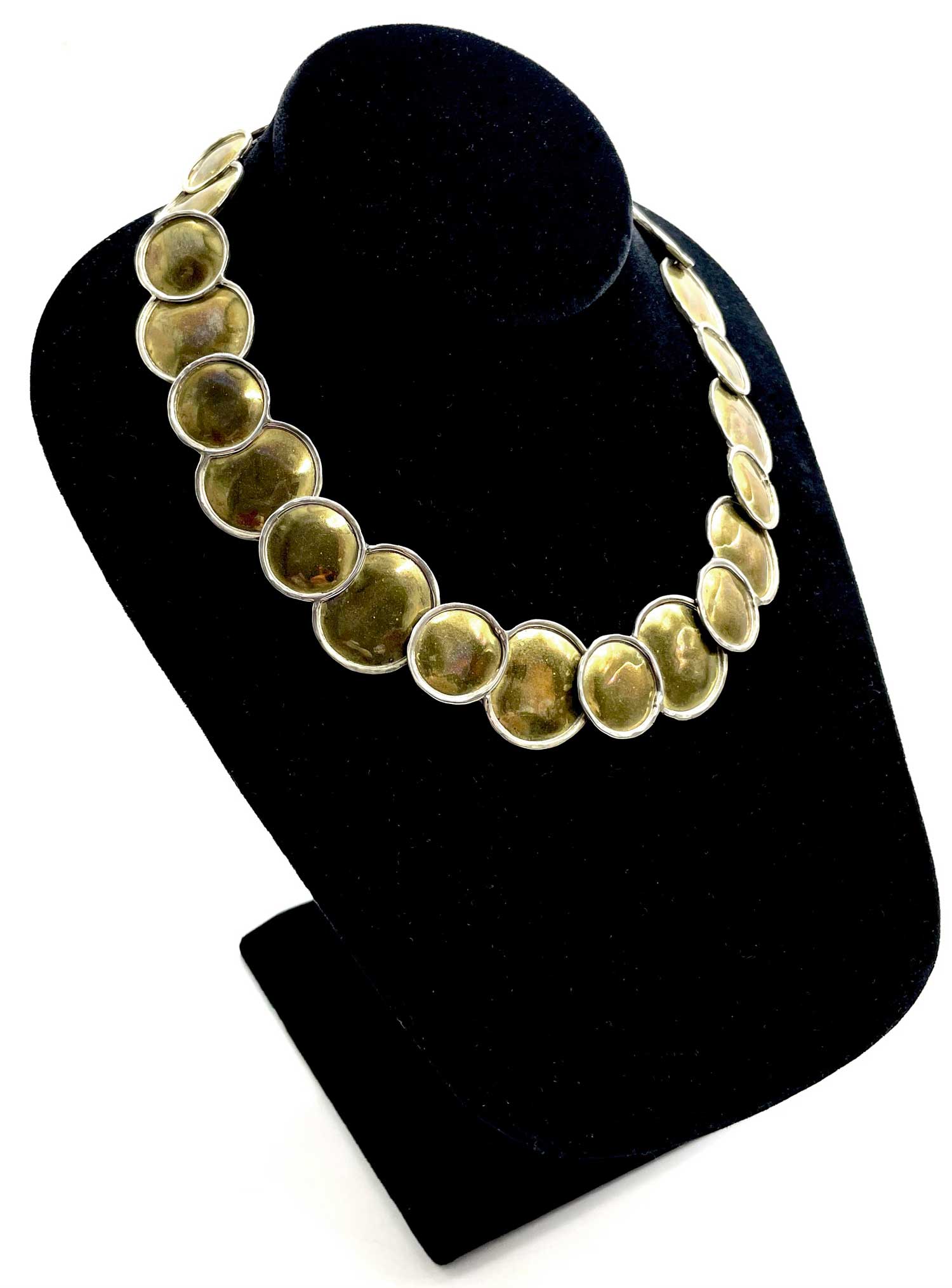 Artisan brass circles necklace