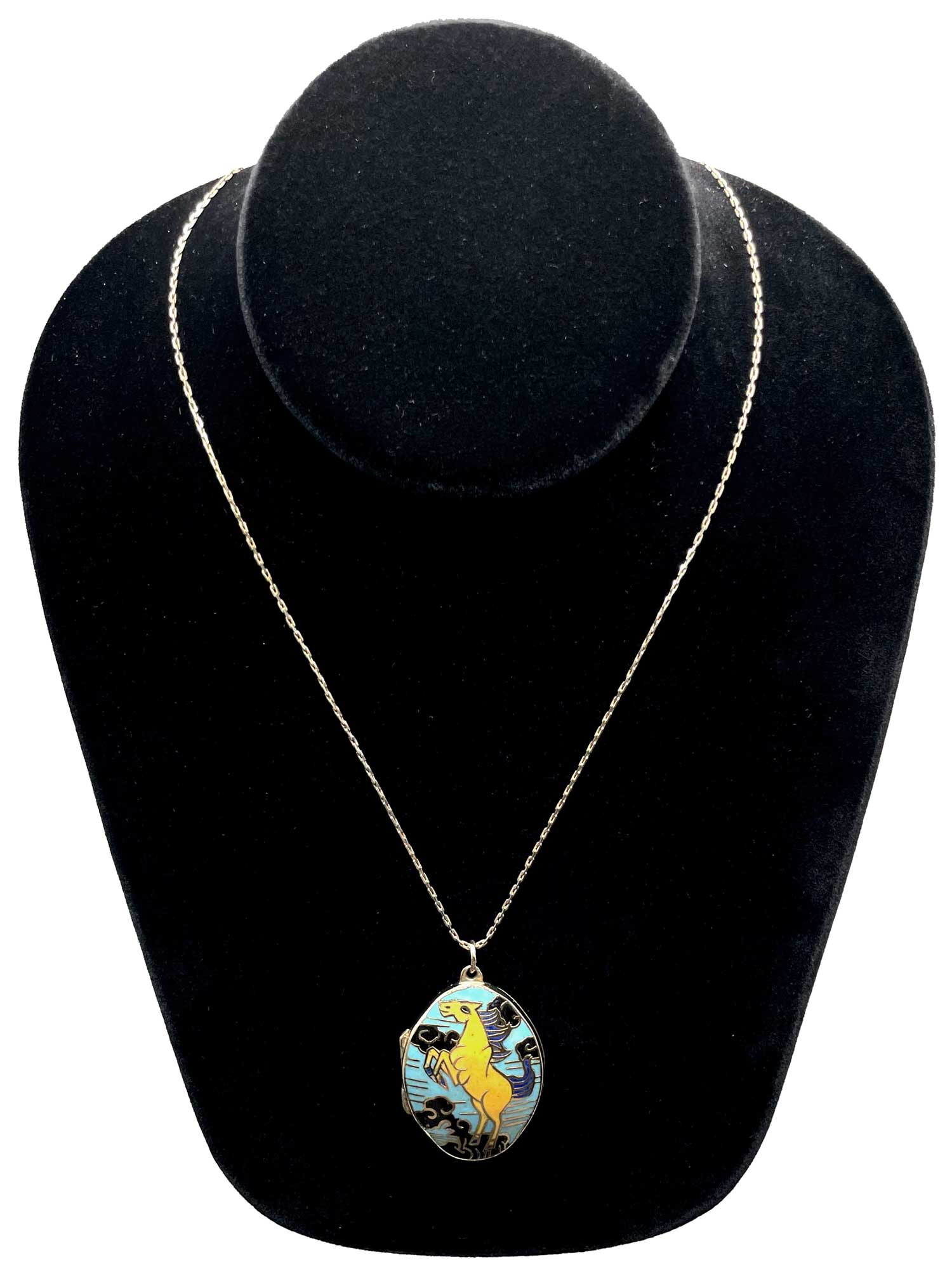 Vintage enameled horse locket necklace