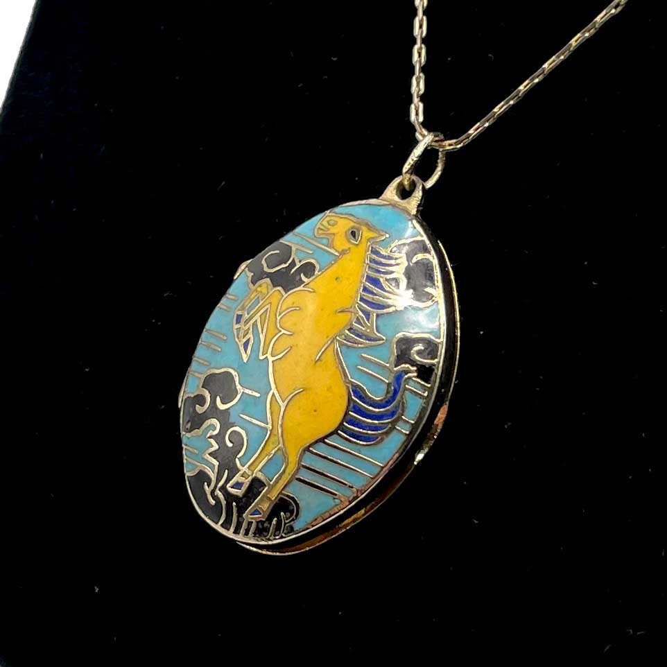 Vintage enameled horse locket necklace