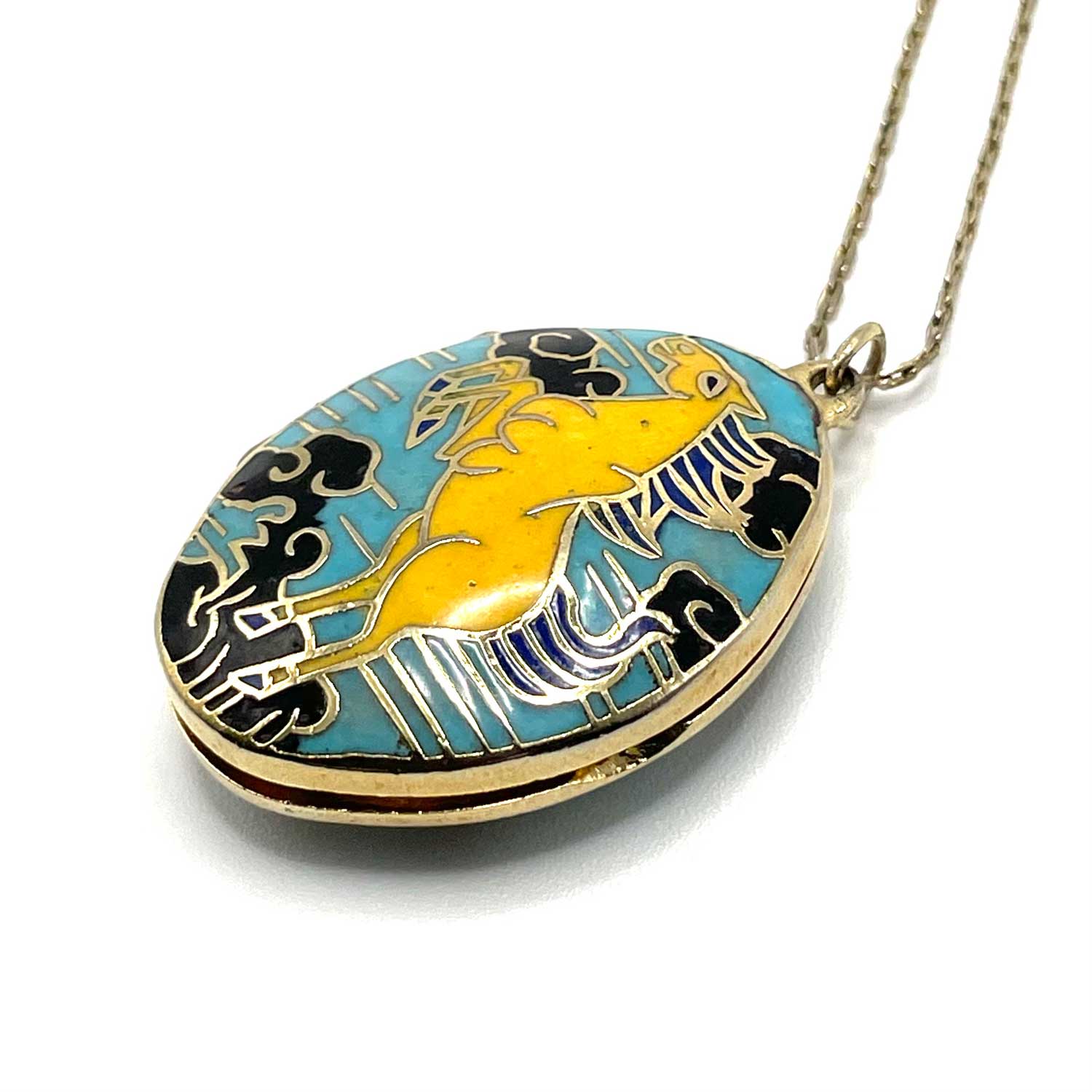 Vintage enameled horse locket necklace