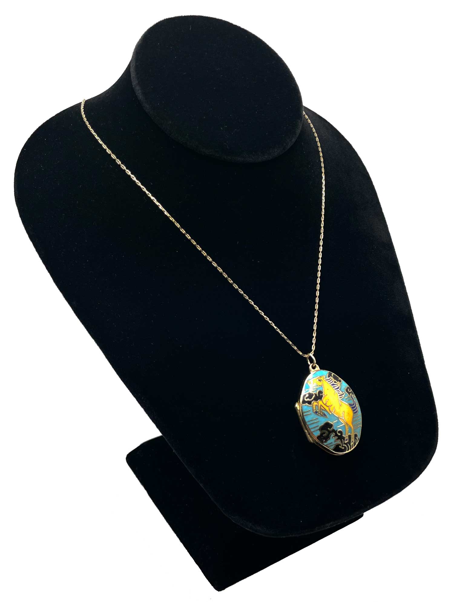 Vintage enameled horse locket necklace