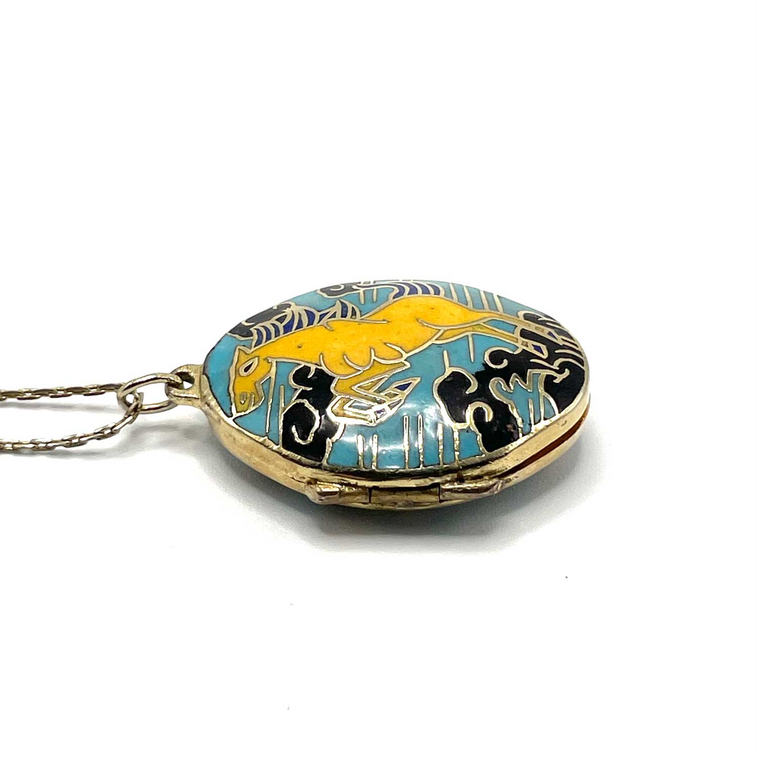 Vintage enameled horse locket necklace