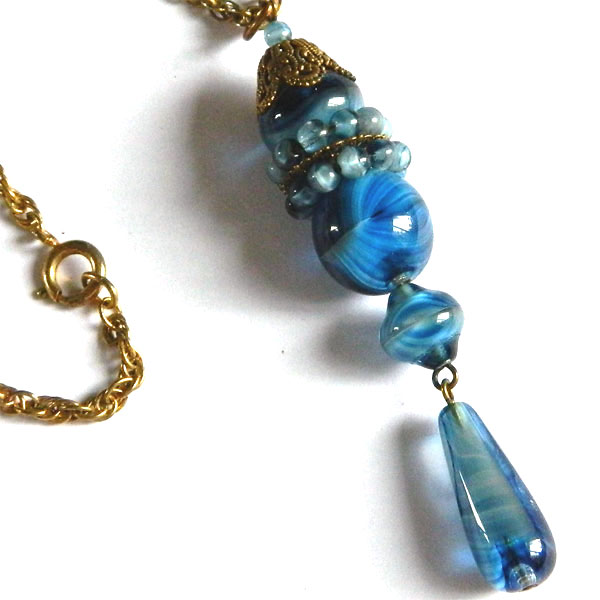 Blue glass pendant necklace