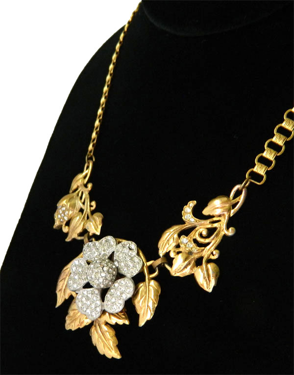 1930's floral rhinestone necklace