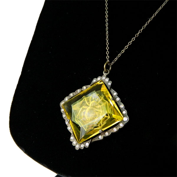 1920's Czechoslovakian spider web pendant necklace