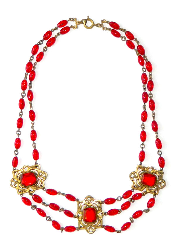 1930's red bead necklace