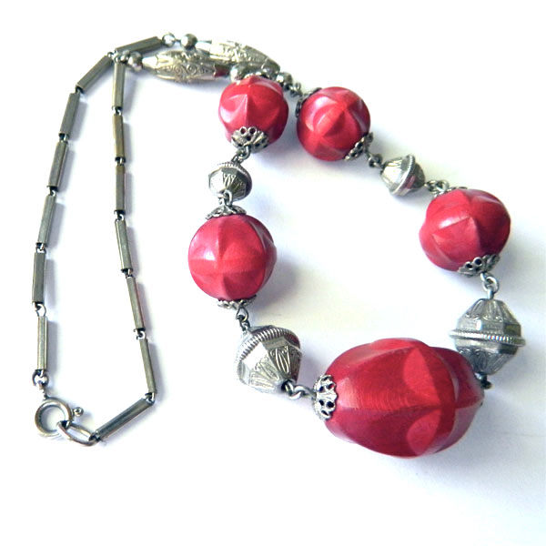 1930's red bead necklace