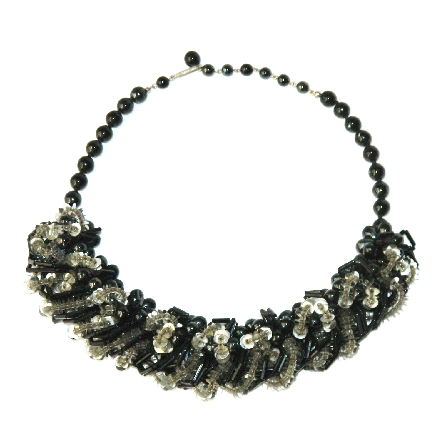 Black Bead Sequined Necklace