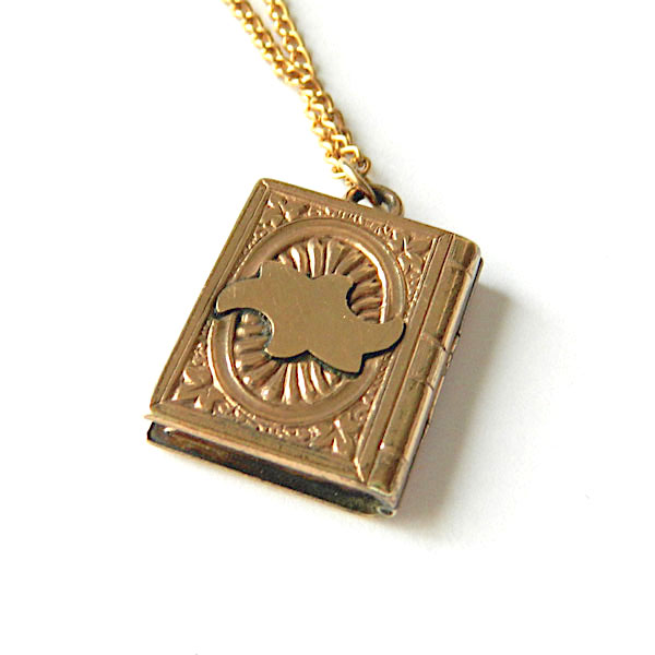 Antique book locket necklace