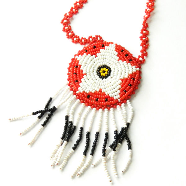 Red and Black Beaded Pendant Necklace