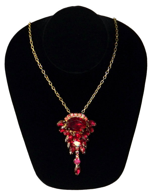 1950's red rhinestone pendant necklace