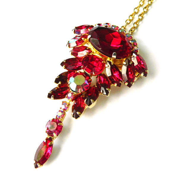 1950's red rhinestone pendant necklace