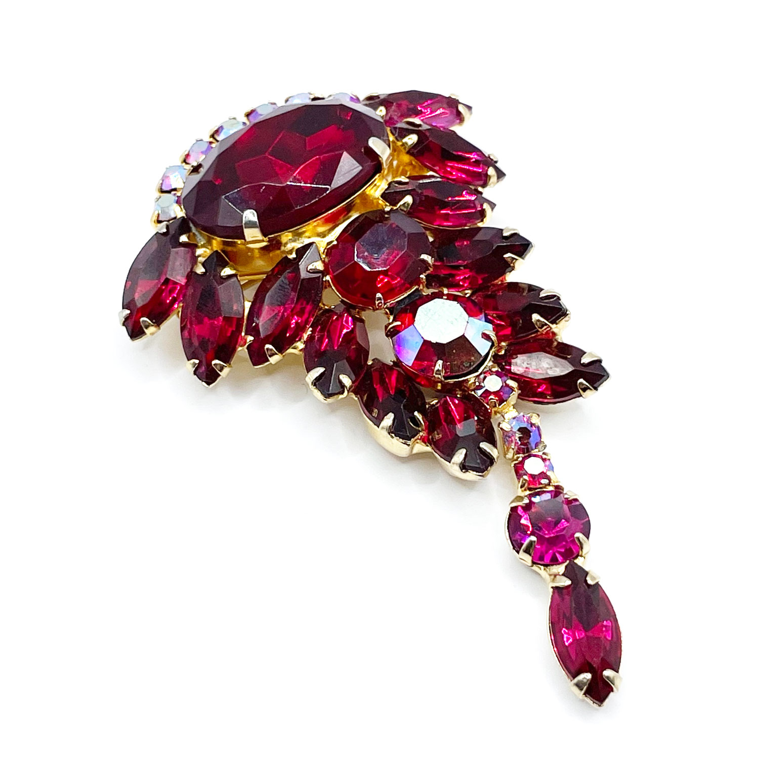 red rhinestone brooch