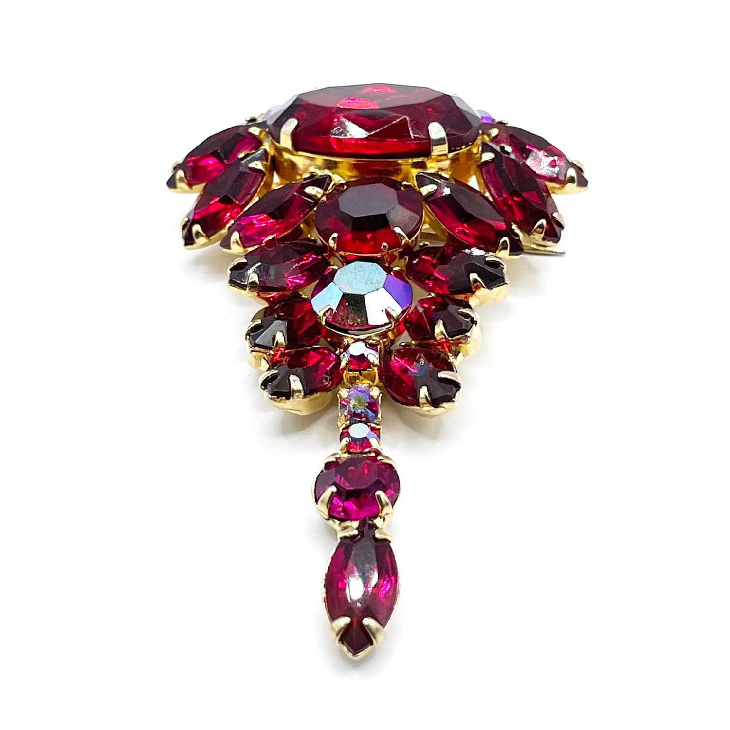 red rhinestone brooch