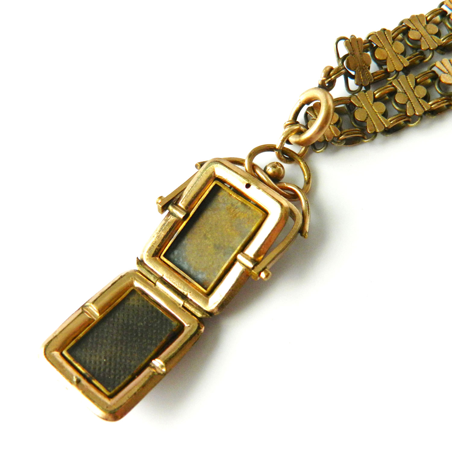 Antique spinning watch fob locket necklace