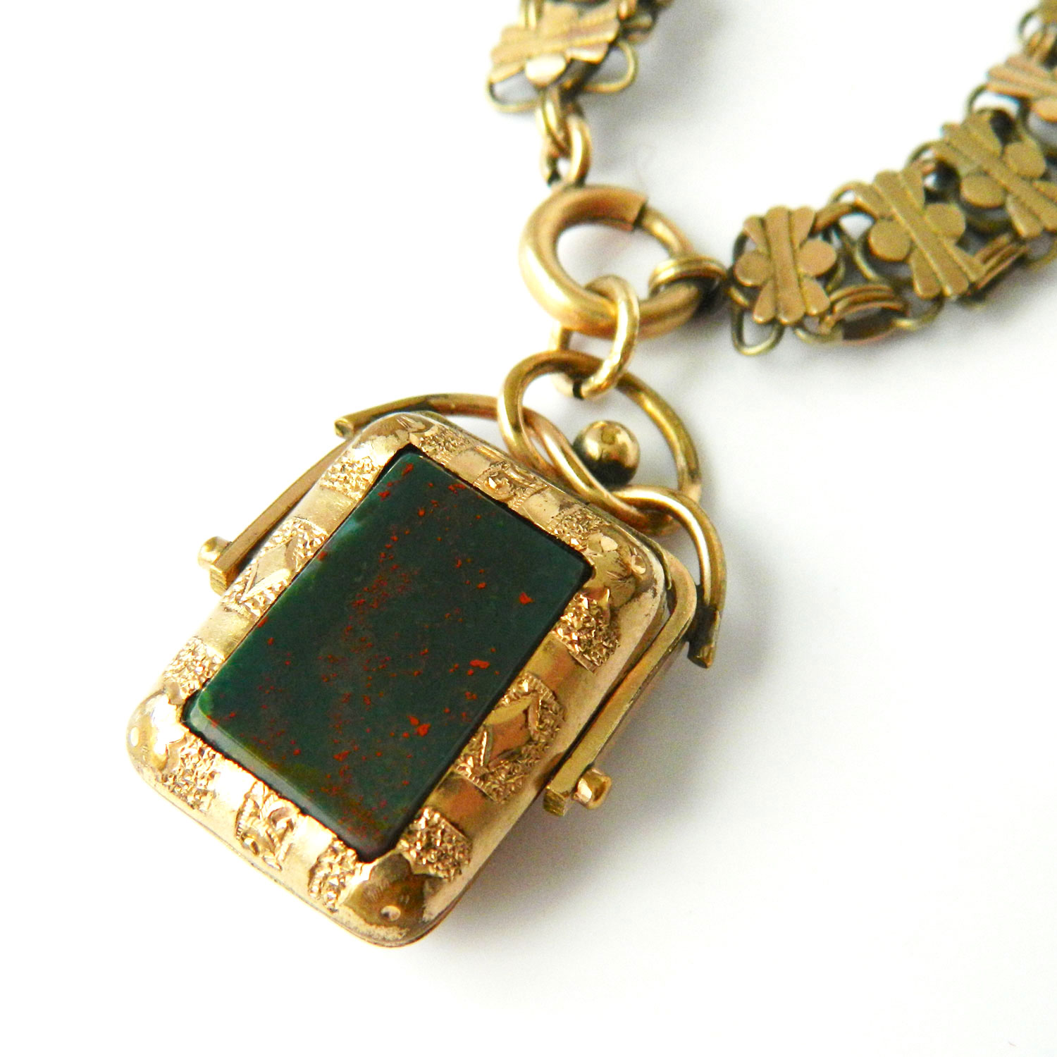 Antique spinning watch fob locket necklace