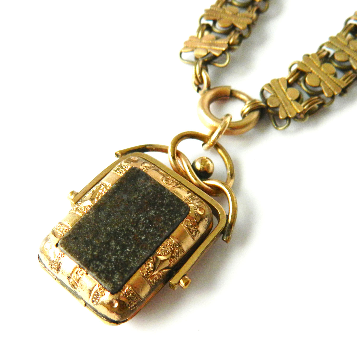 Antique spinning watch fob locket necklace