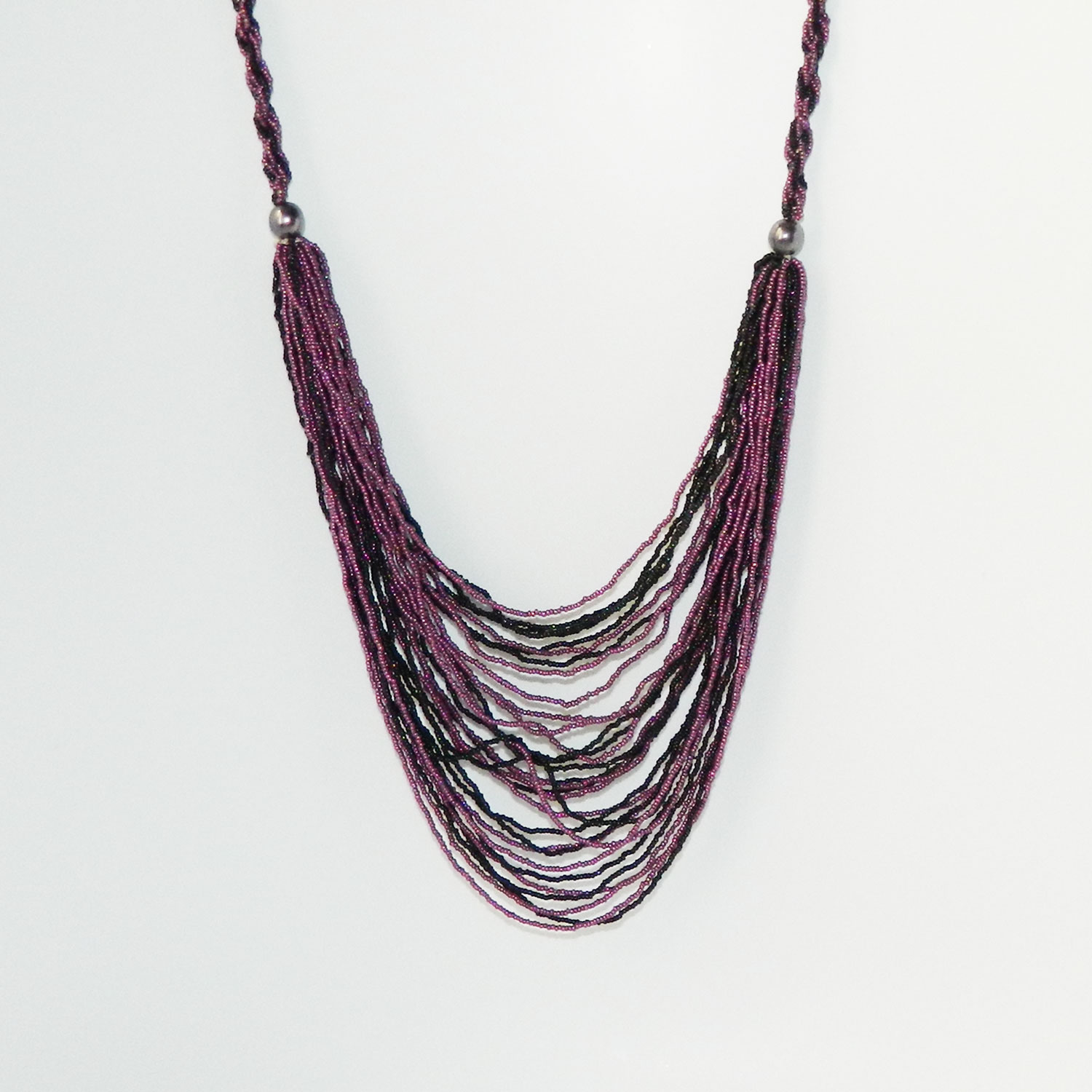 Purple micro bead bib necklace